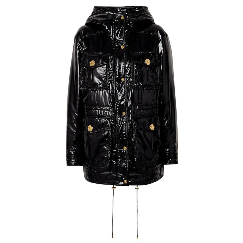 Balmain Glossy Hooded Puffer Jacket Size 42 FR / 10 US